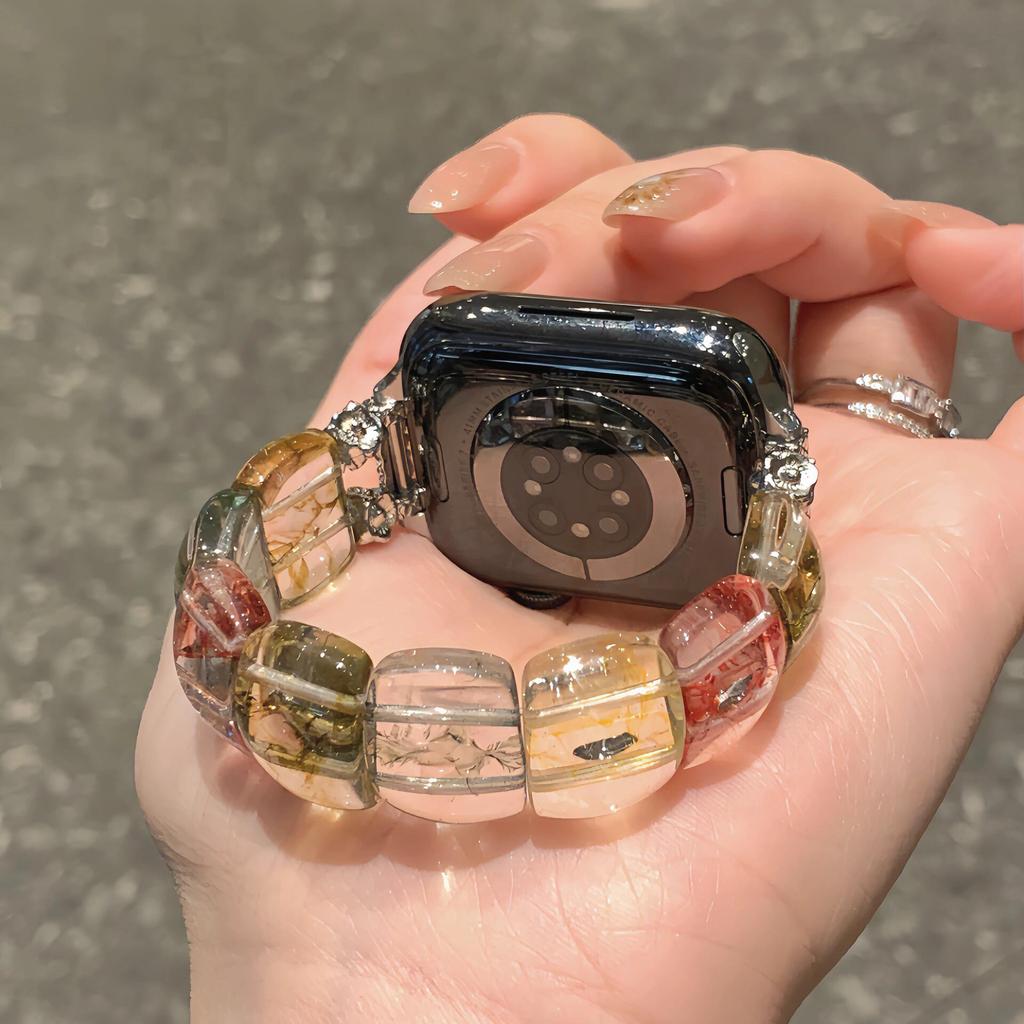 Ремешок для умных часов для Apple Watch S9/8/7/6/5/4/3/2/1/se/Ultra, регулируемый браслет из смолы, летний кристалл для леди, девочек, женщин, 49 мм, 45 мм, 44 мм