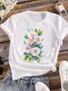 (Asian Size) Lovely Flower Trend Clothing Casual Flower Fashion Short Sleeve T Shirt Women Tee Top Print Lady Female Graphic T-shirt