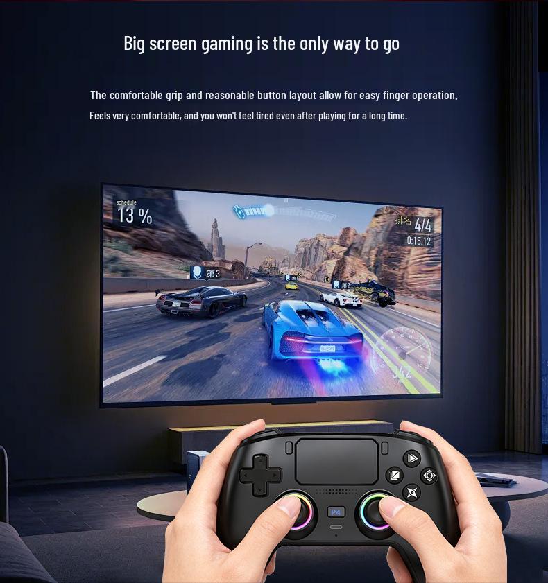 PS4 Wireless Bluetooth Game Controller with Hall Effect Triggers, Magnetic Faceplate, RGB Lights, Dual Vibration, and Six-Axis Gyroscope.