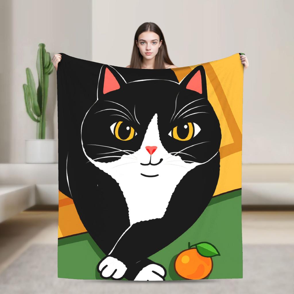 Whimsical Reading Cat Plush Blanket Girls Boys  Flannel Throw Blanket For Living Room Warm Soft Custom Quality Bedspread Gift