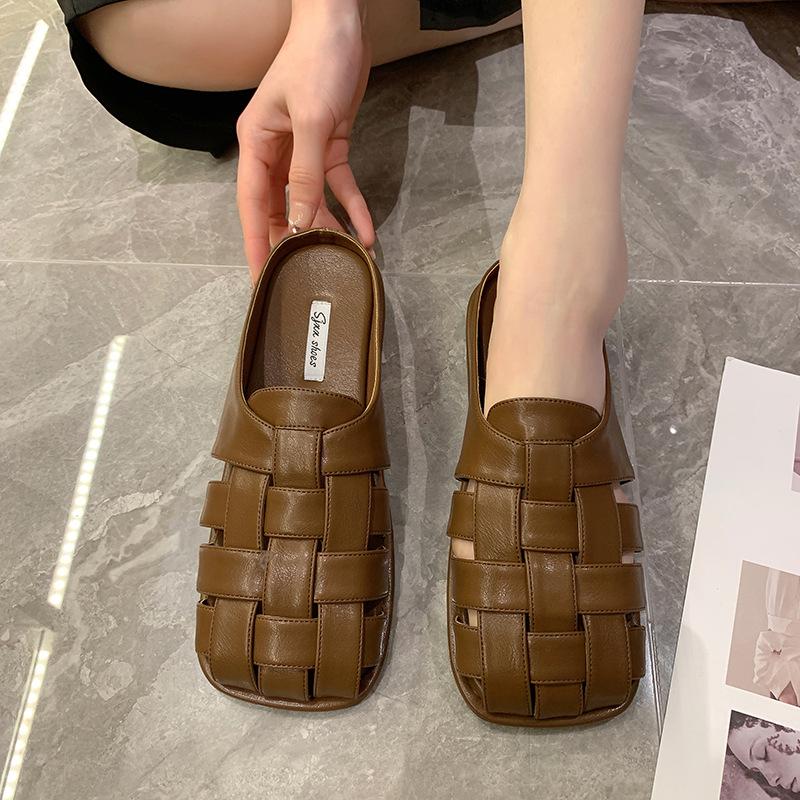 Fashion Summer Closed Toe Roman Slippers Women Woven Slippers Flat Outdoor Beach Female Sandals Trend Slides Mules Shoes Woman 2024