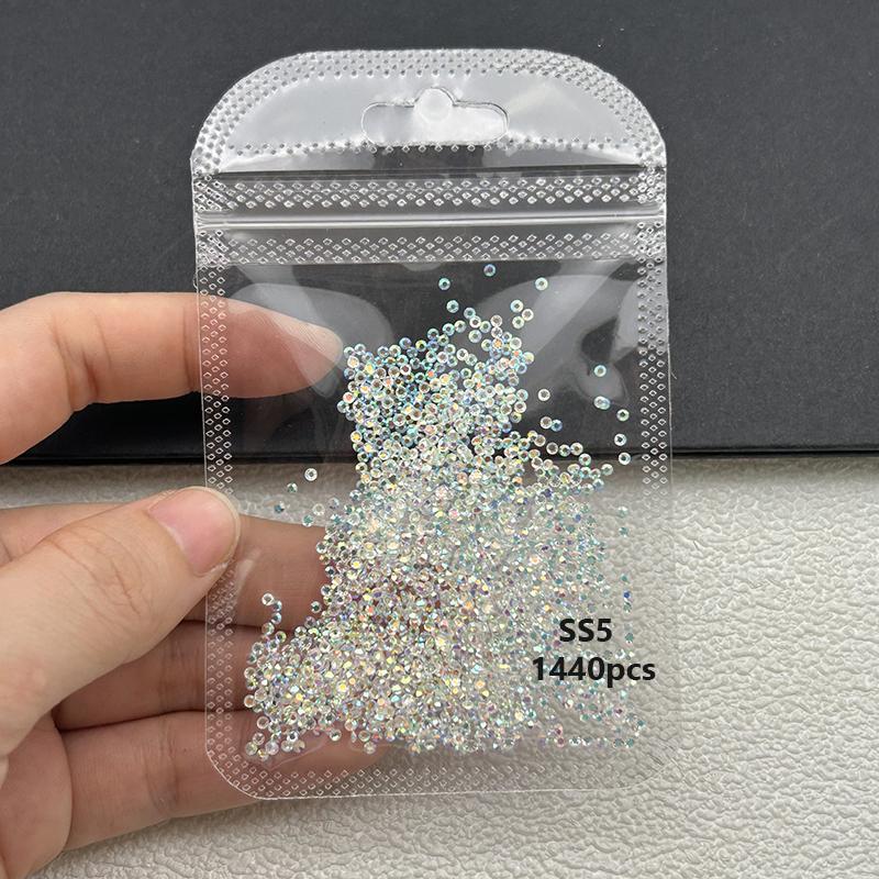 1440Pcs/bag AB/Clear Round Mini Nail Diamond SS3-SS20(1.3-4mm) FlatBack Non-Hotfix Nail Crystal Crystal Clear AB Manicure Glass