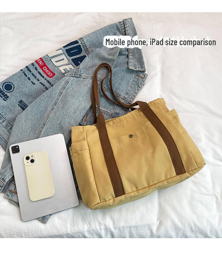 Женская холщовая сумка-тоут: Универсальная вместительная сумка с множеством карманов для студентов и пассажиров
