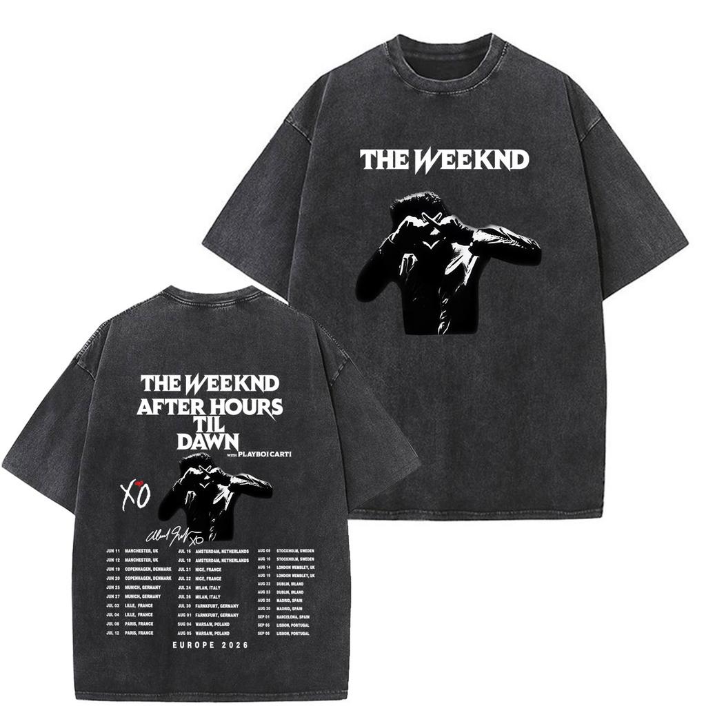 The Weeknd After Hours Til Dawn Tour 2026 Merch Vintage Washed T Shirt Men Women Fashion High Quality Hiphop Cotton Tshirts