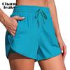 Женские шорты для плавания с высокой талией, затягивающиеся на шнурок, с карманами на молнии и подкладкой