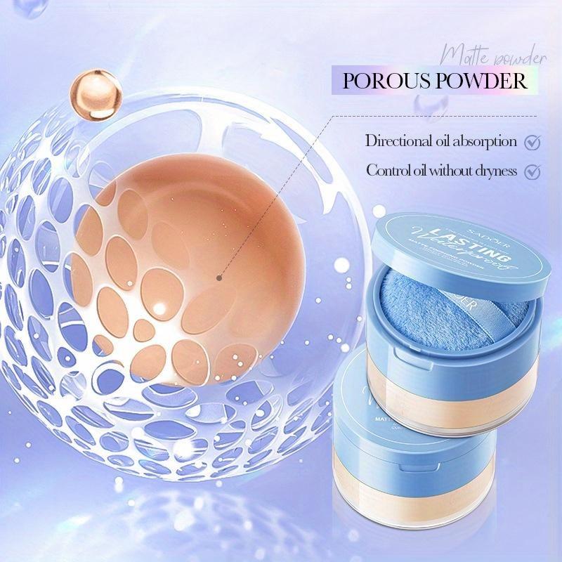 Матовая консилерная пудра 15 г SADOER Smoothing Powder Fixing Powder, сильный контроль жирности кожи, позволяет основе макияжа оставаться чистой в течение всего дня