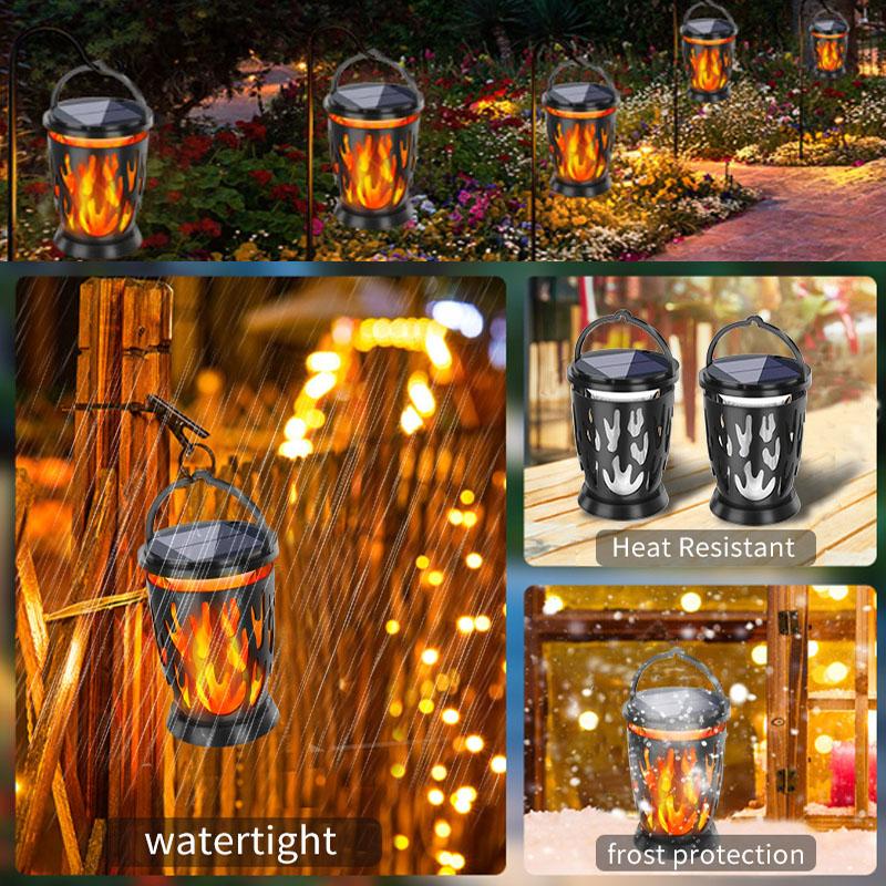 Solar Flame Light Outdoor IP65 Waterproof Landscape Lamp Hanging Camping Lights for Courtyard Garden Flickering Flame Decor