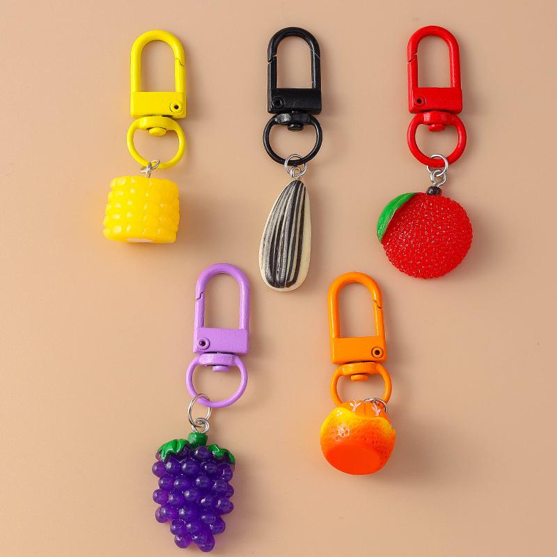 Cute Resin Simulation Fruit Keychain Grape Orange Key Ring Women Girls Handbag Pendants DIY Handmade Jewelry Gift