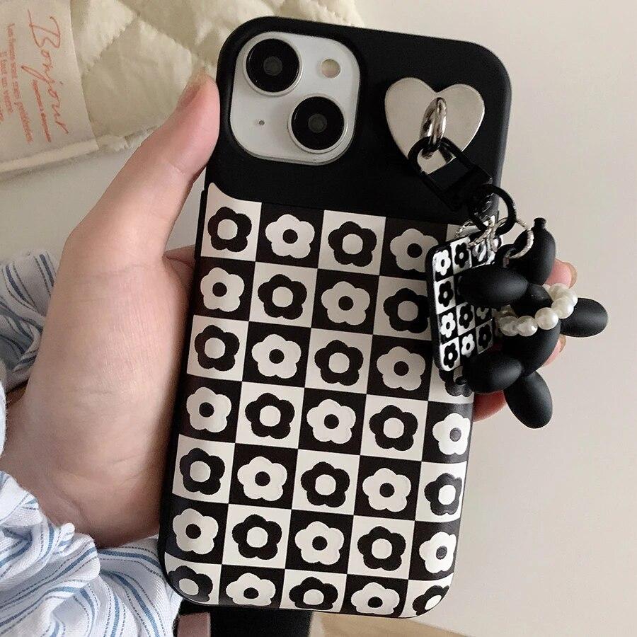 Черно-белые клетчатые задние чехлы для iPhone 15 14 13 12 11 Pro Max Plus с подвеской на воздушной подушке, чехлы для телефонов в шахматном порядке, новые чехлы