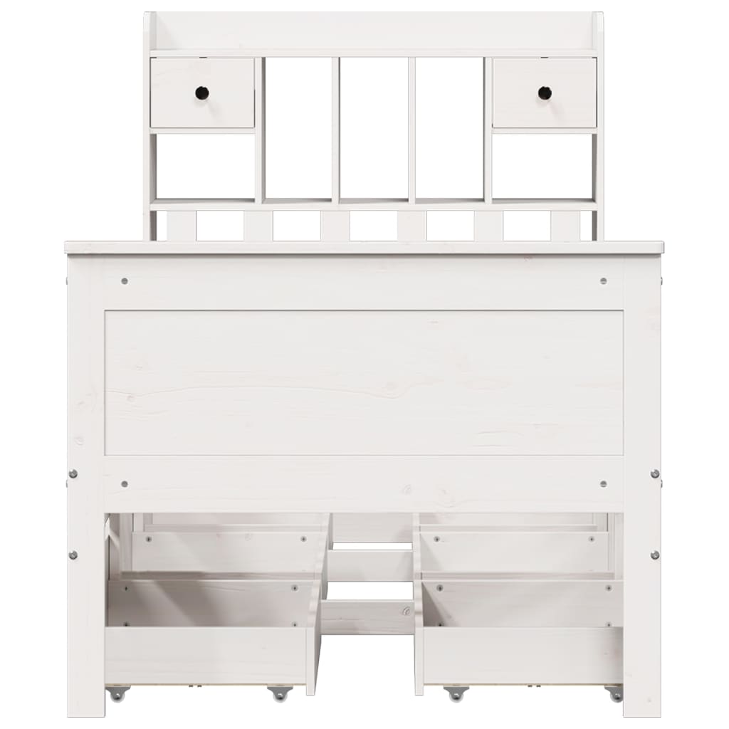 Solid Wood Bed with Shelf Without Mattress White 75x190 cm Pine