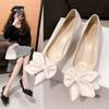Fashion Thick-heeled Single-shoe Women in 2025, Comfortable, Shallow Mouth, Versatile, Low-heeled, Bow, Pointed Toe, Fashionable