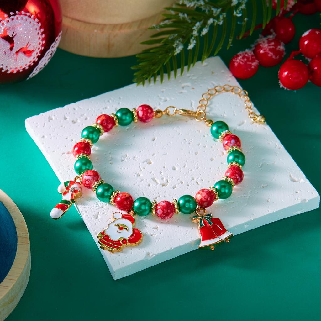 Classic Christmas Colorful Beaded Bracelets for Women Cute Santa Claus Xmas Tree Snowman Pendant Bracelets Friendship Jewelry