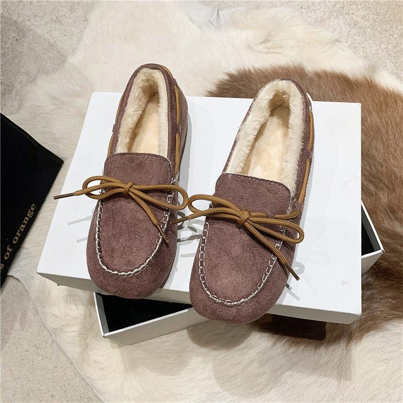 Туфли дуду женские осенне-зимние бархатные 2025 новые меховые цельные универсальные на плоской подошве с толстой подошвой на одном педале волосатые женские туфли