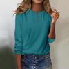 Women's Fashion Casual Round Neck 3/4 Sleeve Loose Solid Color Button T-Shirt Ladies Top