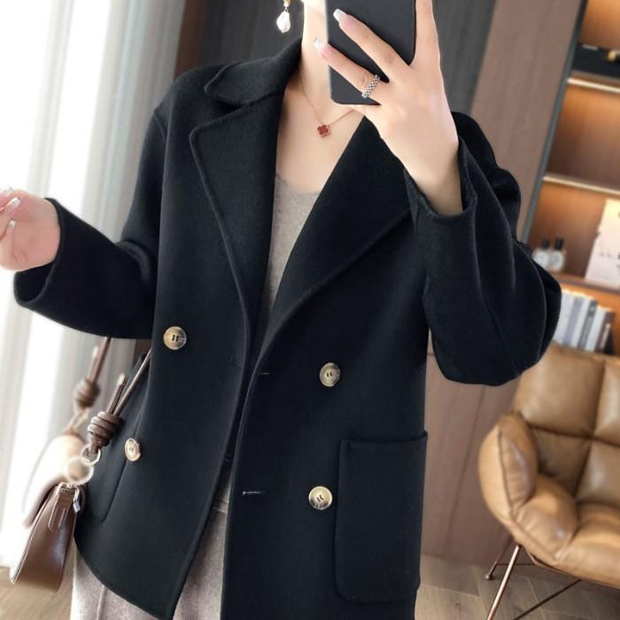 Women's Autumn Overcoat Cropped Petite Loose-Fit Jacke Ladies Solid Color Elegant Outerwear