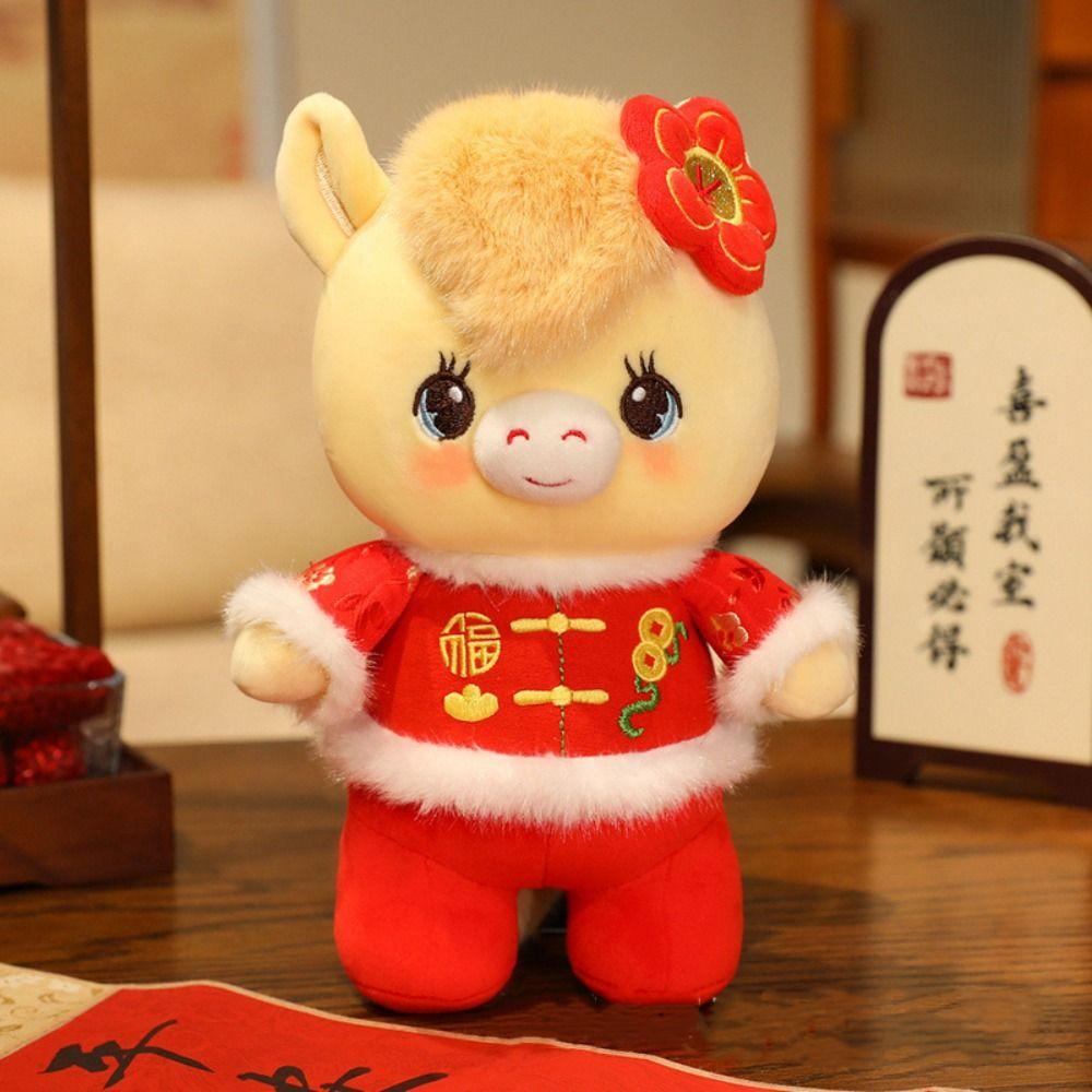 Red Horse Stuffed Toy Chinese Zodiac Lucky Pony Toy Traditional Pony Plush Doll Spring Festival