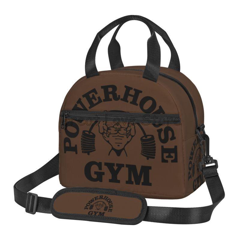 Термосумка для обеда Powerhouse Gym с принтом логотипа и регулируемым плечевым ремнем, изолированный ланч-бокс, многоразовая портативная сумка-тоут для бенто