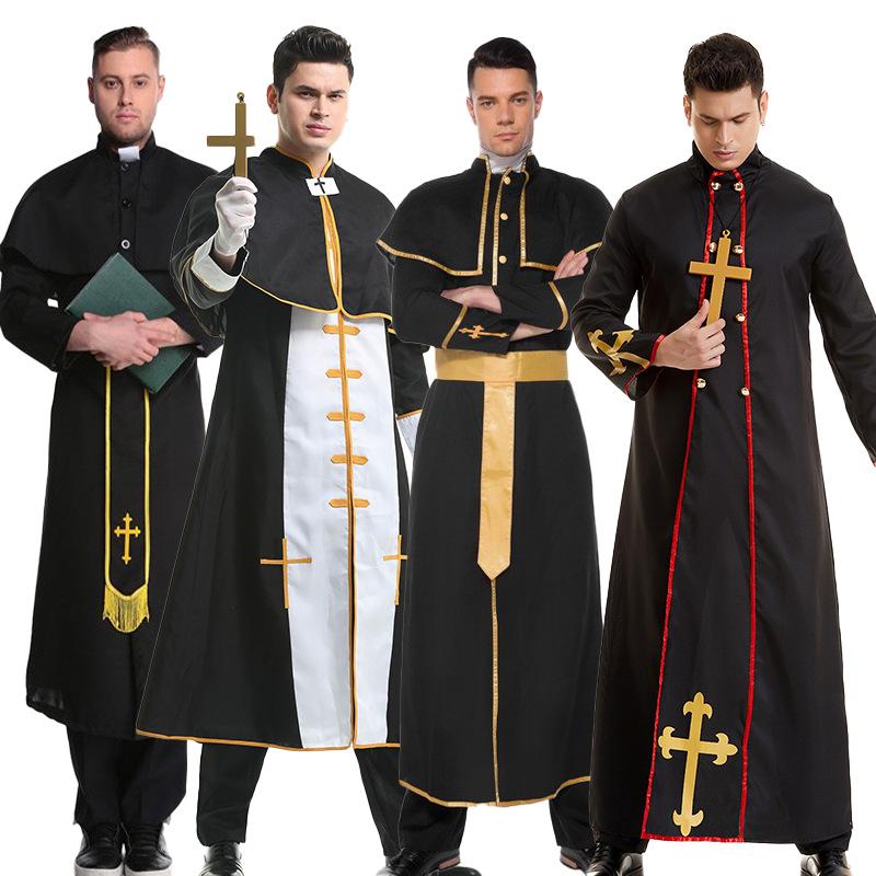 Halloween men's and women's nun/priest red and black robes, vampire costume, wizard robe set