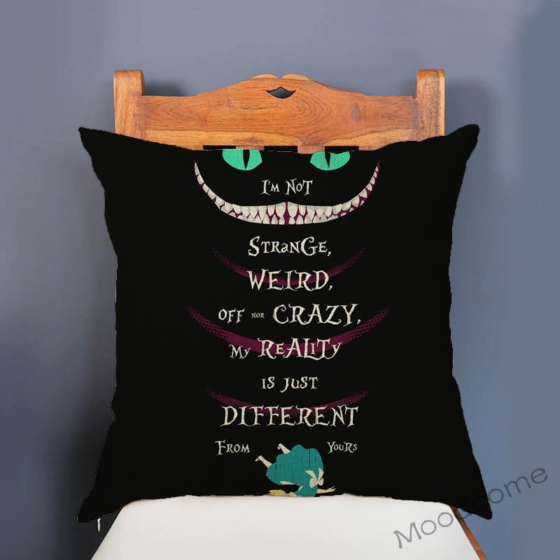 18" Alice In Wonderland Mad Hatter Cheshire Cat Children Fairy Tale Home Decoration Throw Pillow Case Cotton Linen Cushion Cover