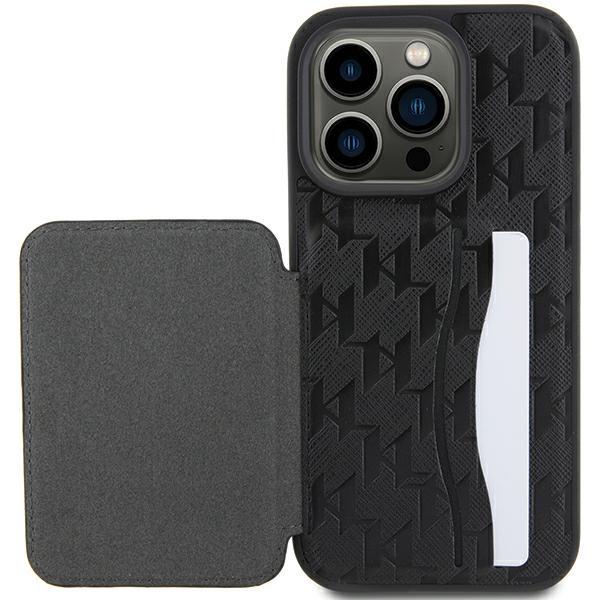 Karl Lagerfeld Klhcp15Lsakcnsck Iphone 15 Pro 6.1 Czarny/Black Hardcase Saffiano Przegródki Na Karty I Podstawka Monogram Choupette