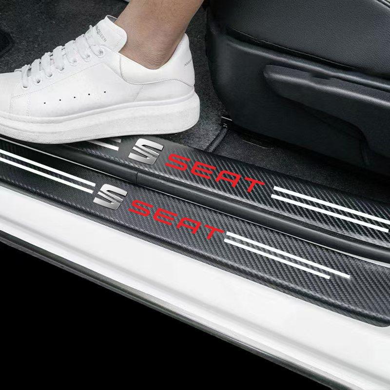 wszp1 Car with Logo Door Carbon Fiber Sill Protector Stickers For Seat Leon 5f Ibiza 6l 6j Leon 1p Cushion Altea Xl Leon Accessories