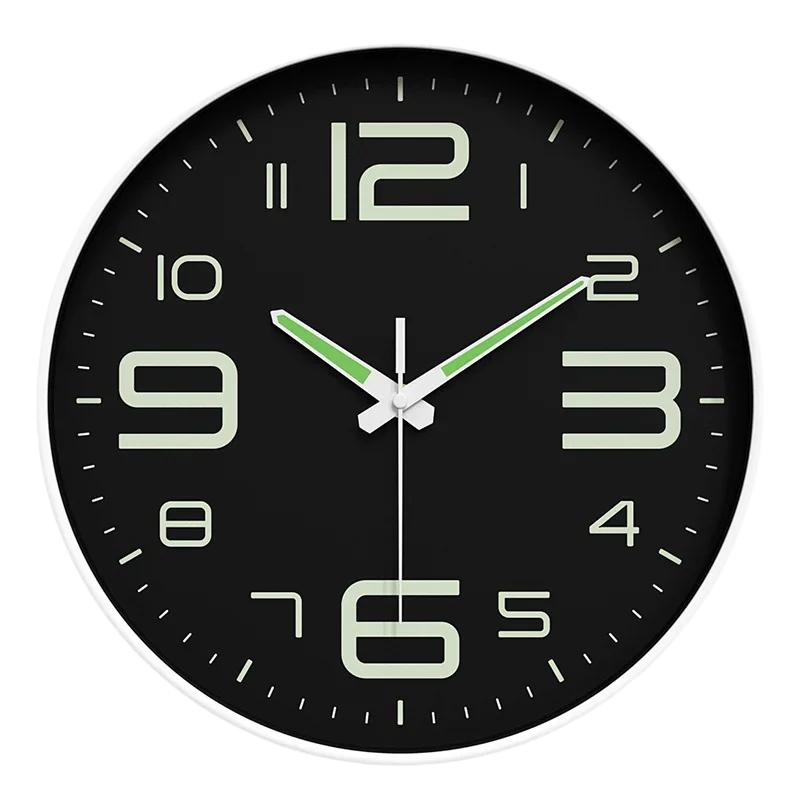 10-дюймовые круглые минималистичные и модные светящиеся настенные часы для украшения гостиной, бесшумные и безударные настенные часы 3d