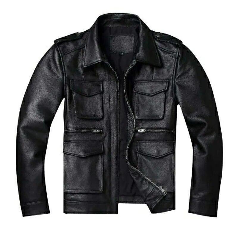 Chinese Size Vintage Red Brown Genuine Leather Jacket Men Soft Real Cowhide Black Winter Coat Biker Jackets Jaqueta Masculina De Couro