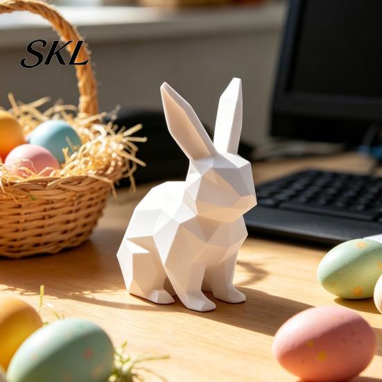 Burr-free Smooth Surface Decor 3D Printed Geometric Rabbit Ornaments, Creative Bunny Figurine, Minimalist Animal White Statue Art Decoration,