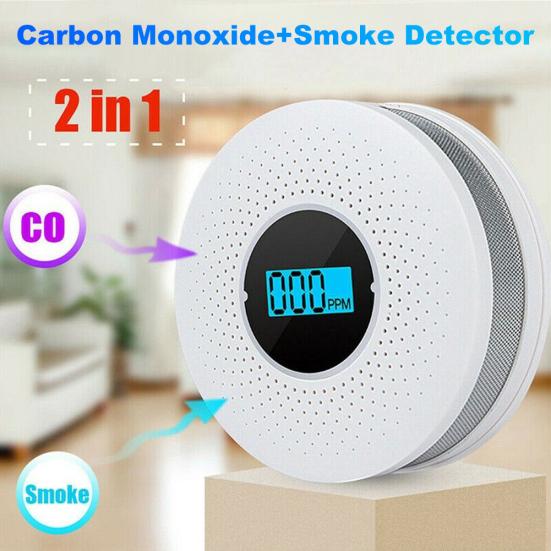 Детектор дыма и угарного газа 2 в 1 для дома и отеля, с цифровым ЖК-дисплеем и предупреждением
