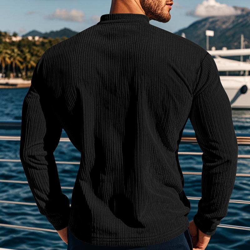 Осенне-зимняя новая мужская футболка с длинными рукавами и четырьмя пуговицами из вельвета Slim мужская рубашка Henry