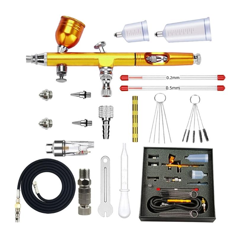 Набор аэрографов двойного действия с соплами 0,2 мм, 0,3 мм, 0,5 мм, многофункциональные ручные аэрографы с воздушным шлангом, набор для чистки