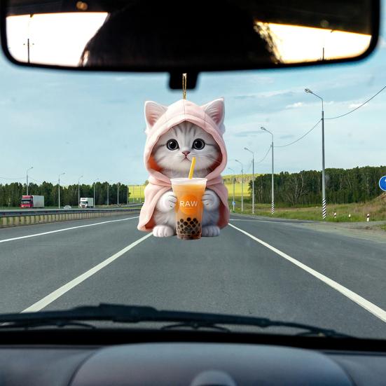 2Pcs Pendants Adorable Rearview Mirror Decorations Car Cartoon Cat Shaped Pendants
