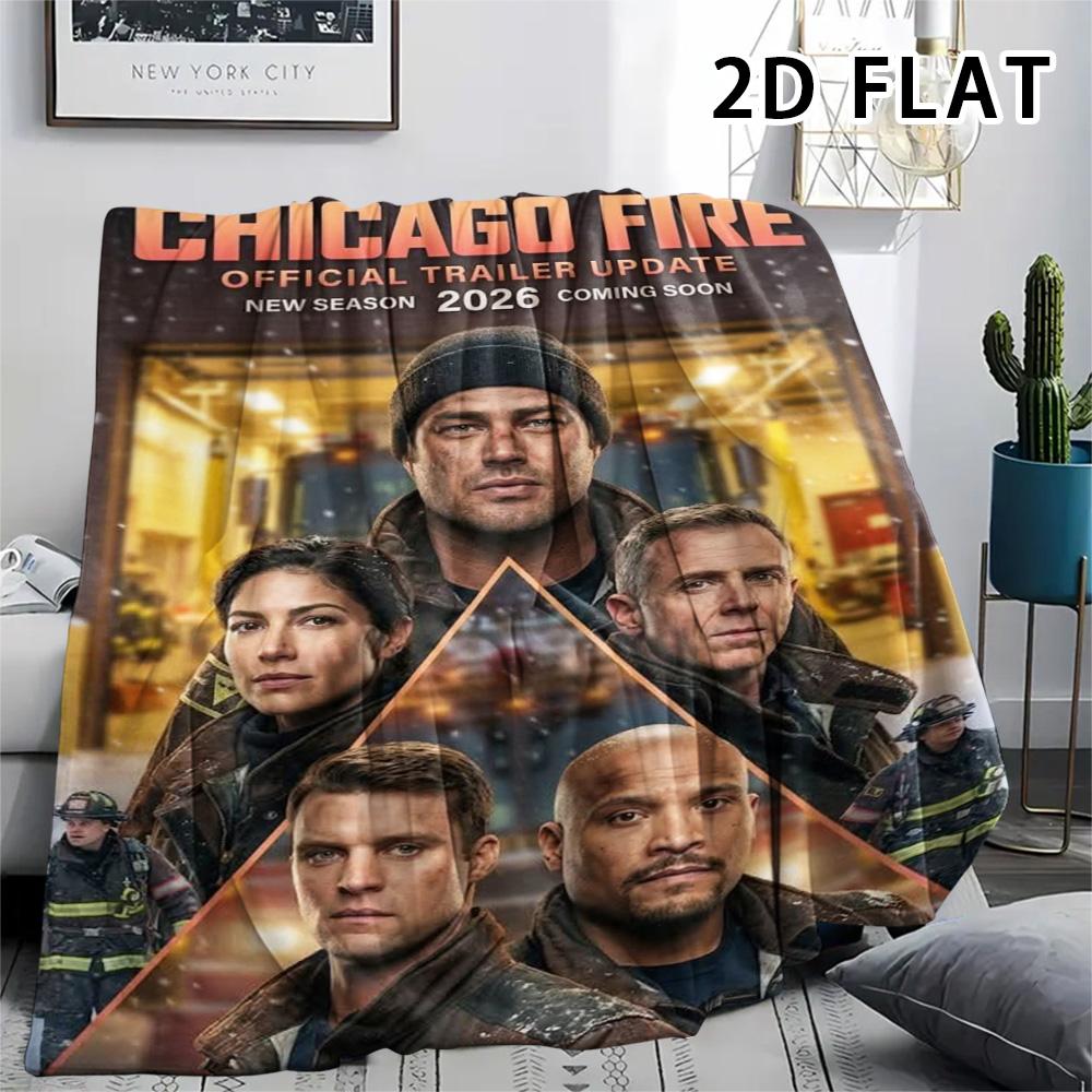 1Pc Chicago Fire Print Flannel Blanket, High quality Comfortable for All Seasons, Home Decor, Warmth and Comfort, Perfect for Christmas Gifts