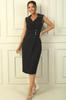 Polo Collar Double Breasted Stone Detailed Draped 3 Button Half Lined Dress