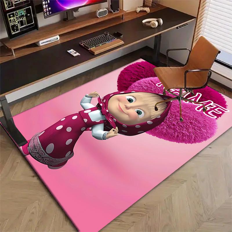 Custom Masha and the Bear Mat Personalized Name, Polyester Washable Indoor Entryway Rug, Gift for Christmas, Easter, Thanksgiving Day