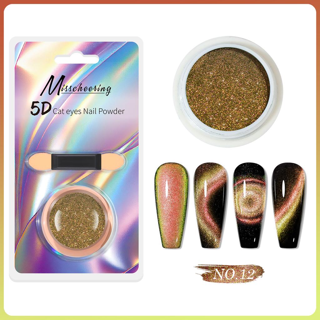 5D Magic Mirror Effect Cat Eye Powder Magnetic Nail Glitter Pigment Manicure Holographic Chrome Dust Can Use With Polish Gel