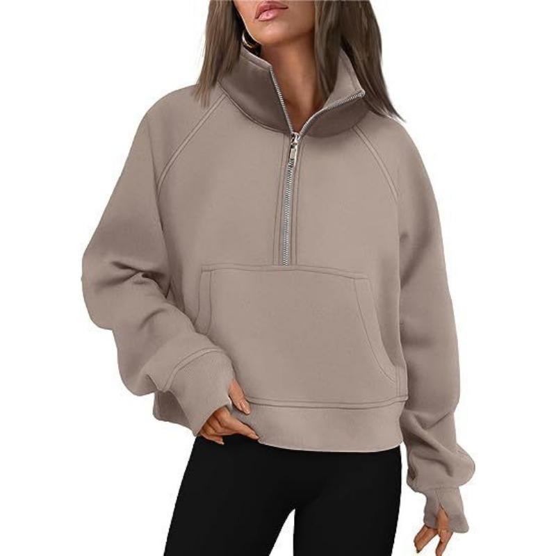 Autumn Winter Hoodies Women's Sports Half Zipper Sweatshirts Loose Stand Collar with Velvet Coat Jacket