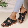 Летние женские босоножки на танкетке с открытым носком, винтажные нескользящие кожаные повседневные женские туфли на платформе в стиле ретро