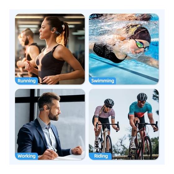 Наушники с костной проводимостью Tayogo, Bluetooth 5.4 с микрофоном, Полностью водонепроницаемые IPX8, Беспроводные, Открытого типа, Встроенная память 32 ГБ, Для плавания