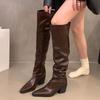 Женские высокие каблуки Высокие сапоги Роскошные Остроносые Массивные Туфли Модные Челси Новые Туфли Модная Кожа Женские Сапоги