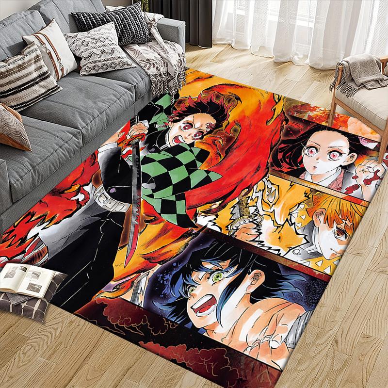 Demon Slayer Colorful Art Square Area Rug, Non-Slip Floor Mat for Living Room, Perfect Gift for Anime Fans