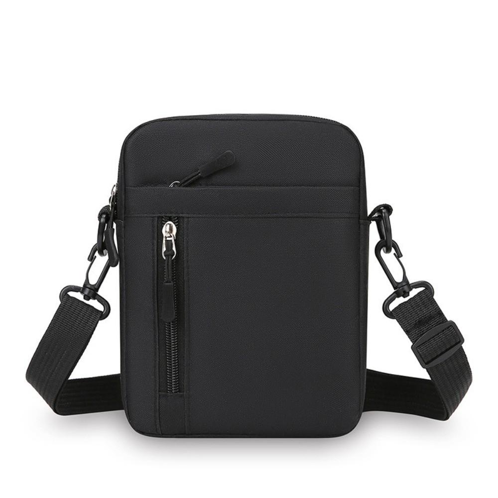 Fashion Nylon Men Shoulder Bag Multi-pocket Lightweight Crossbody Bag with Zipper Solid Color Travel Phone Bag