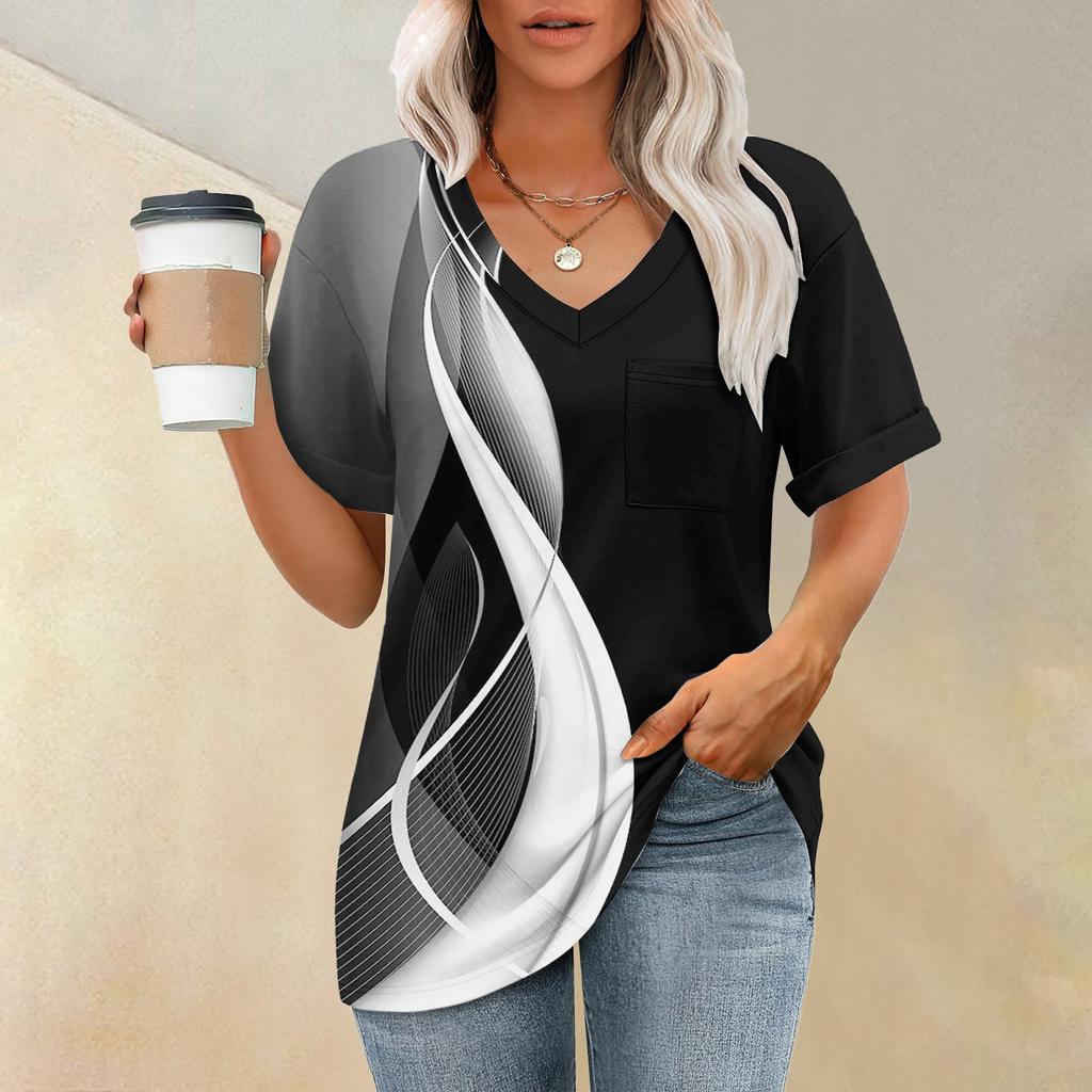 Футболка с коротким рукавом и V-образным вырезом с принтом растений