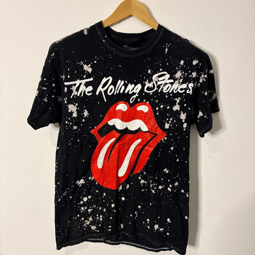 Футболка The Rolling Stones Мужская Маленькая / Средняя Черная С Пятнами Отбеливателя Рок-группа