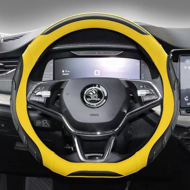 Кожаная накладка на руль автомобиля из углеродного волокна, D-образной формы, для Skoda Octavia Fabia Kamiq Rapid Автоаксессуары