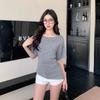 Облегающая однотонная футболка с одним плечом, короткий рукав, женская, летняя, асимметричная, облегающего кроя, темперамент Spice Girl, с открытыми плечами, универсальная