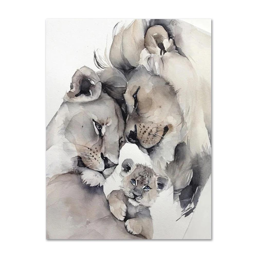 Лев Семья Плакат Печать Отец Мать Дети Настенное Искусство Муж и Жена Любящий Дом Холст Картины Настенные Художественные Украшения Картины