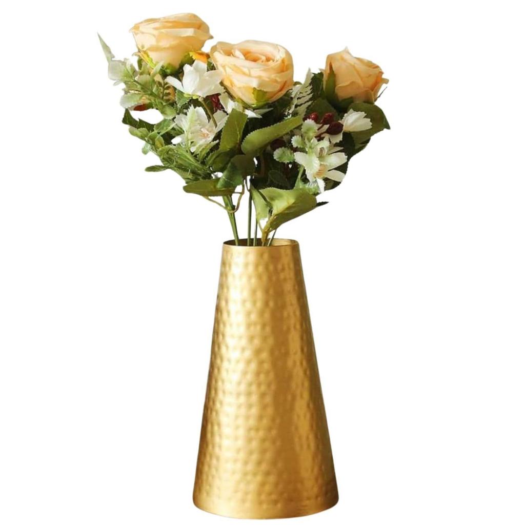 Metal Gold Hammered Flower Vase for Living Room Decoration Items for Bedroom Office Table Centerpiece Vase for Flowers, 9 Inch (Without Flowers)