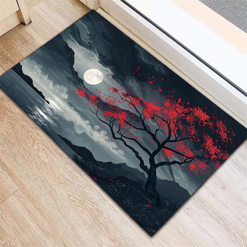 Creative Japanese Sakura Pattern Door Mat, Non-Slip Washable Area Rug for Living Room, Bedroom and Patio Decor