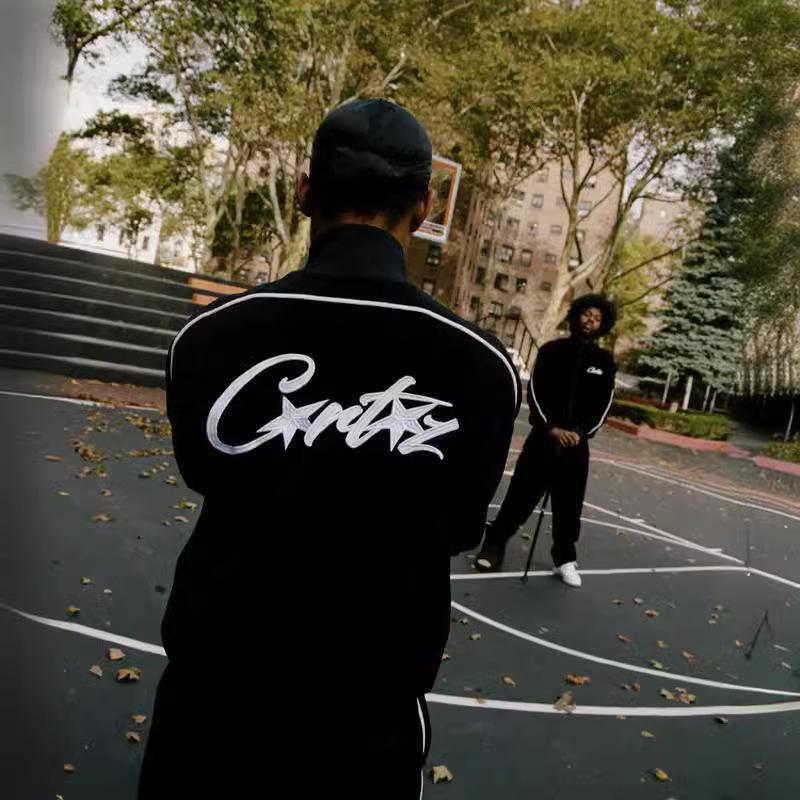 Унисекс Уличная ретро куртка и брюки с принтом дьявола, на воротнике-стойке, на молнии.